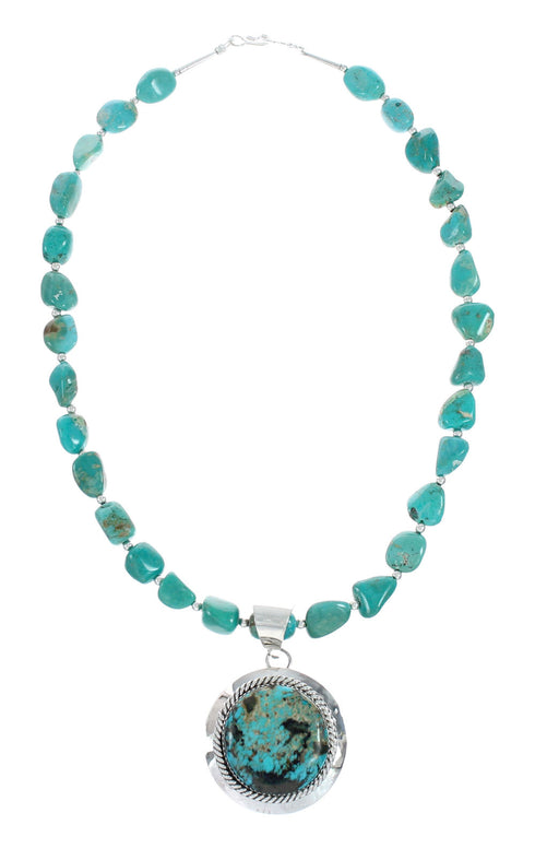 Navajo Turquoise Sterling Silver Pendant Bead Necklace X10730
